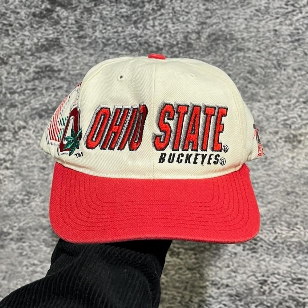 Vintage Ohio State Buckeyes Sports Specialties Laser Snapback Hat White‎ Red 90s